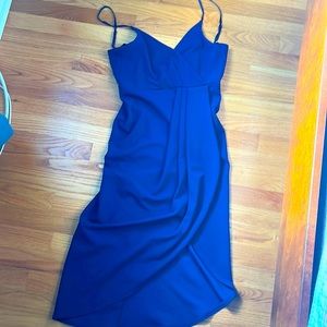 Women’s calf length dress with v neck and spaghetti straps